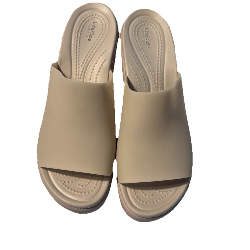 New Crocs LiteRide Brooklyn Slide Slip On Mules Heels Shoes 9 Minimalist Neutral